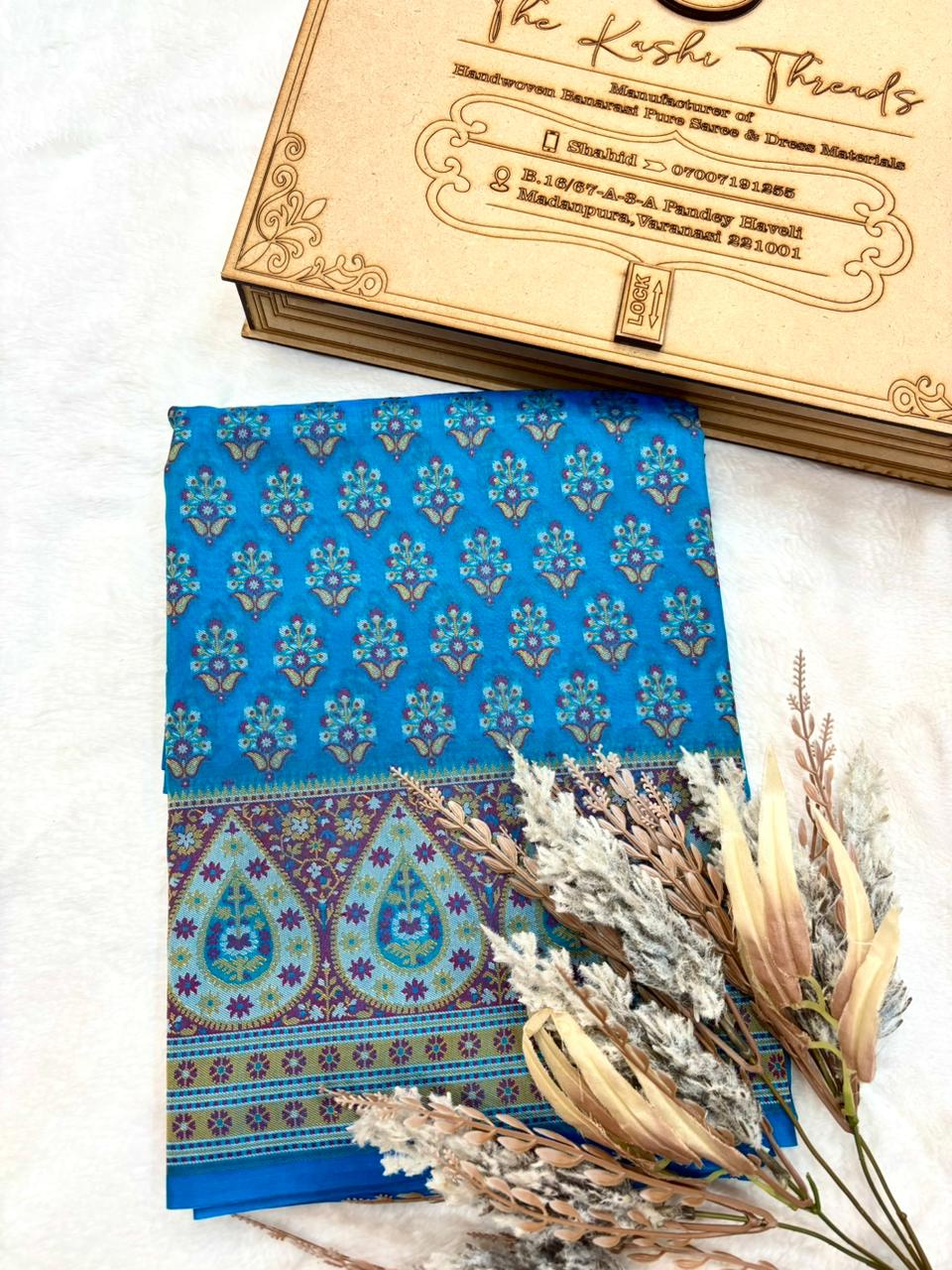 Saree Banarasi Pashmina Weaving Blue