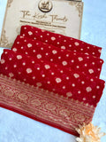 Saree Banarasi Pure Khaddi Geoergette Dual Buti Red