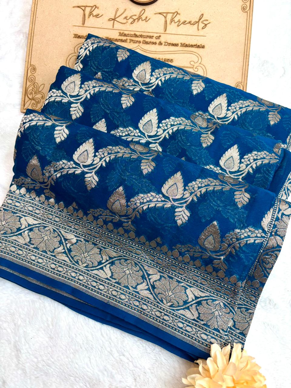 Saree Banarasi Pure Khaddi Geoergette Jaal & Buti