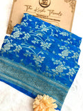 Saree Banarasi Pure Khaddi Geoergette Jangla Blue