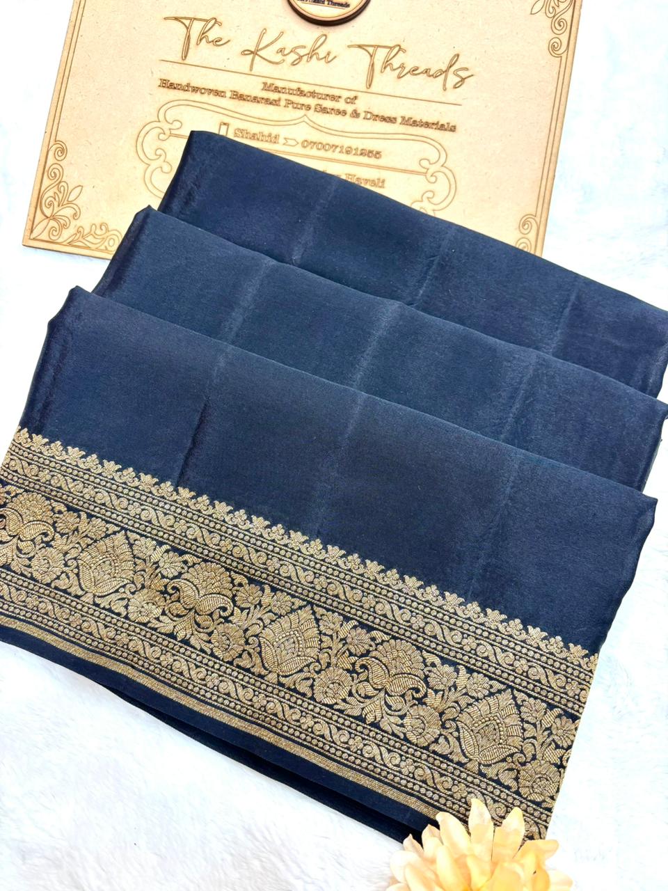 Saree Banarasi Pure Khaddi Geoergette Plain Black