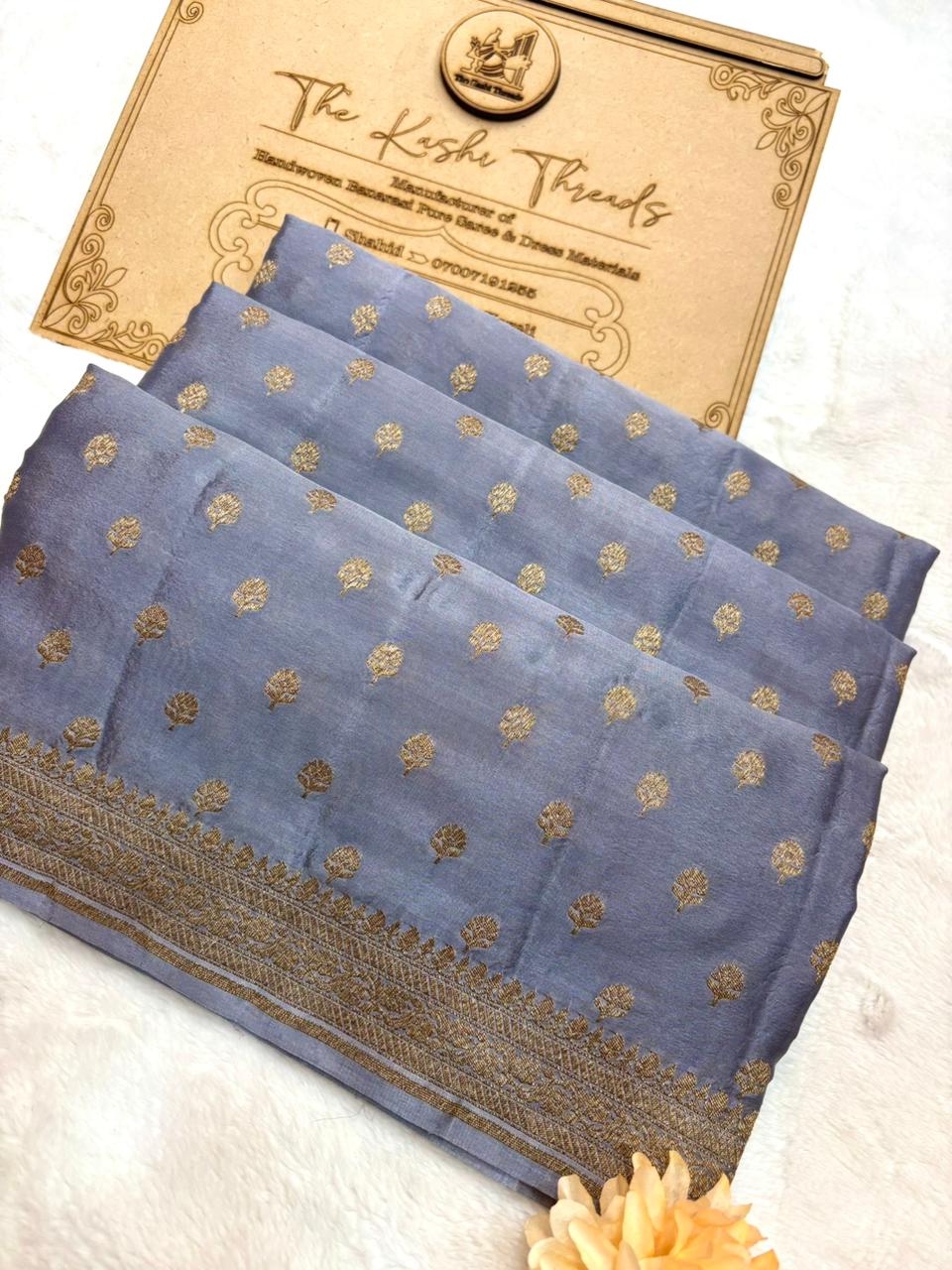 Saree Banarasi Pure Khaddi Geoergette Small Buti Grey