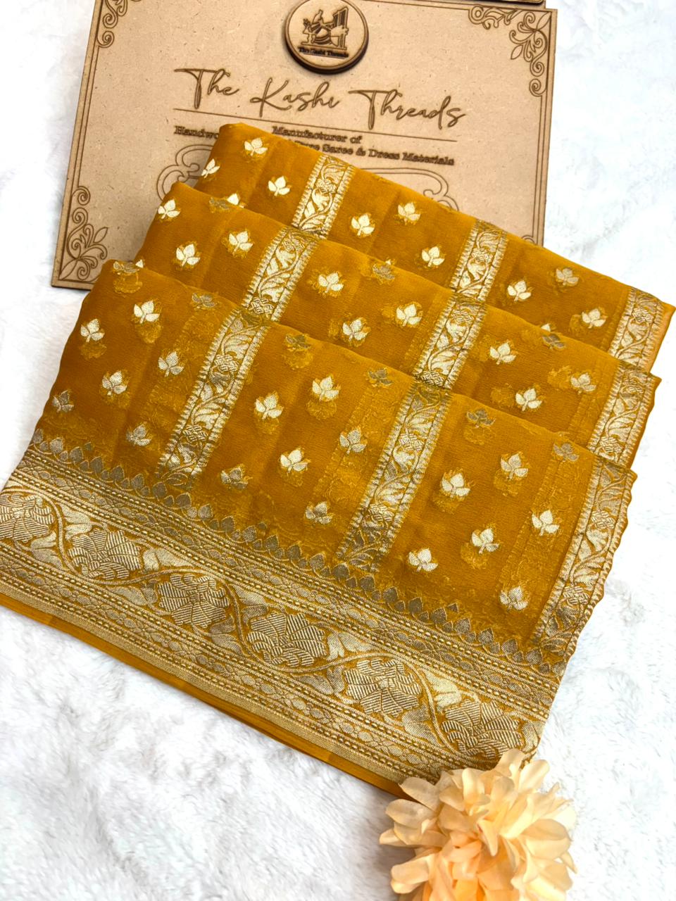 Saree Banarasi Pure Khaddi Geoergette Stripe & Buti