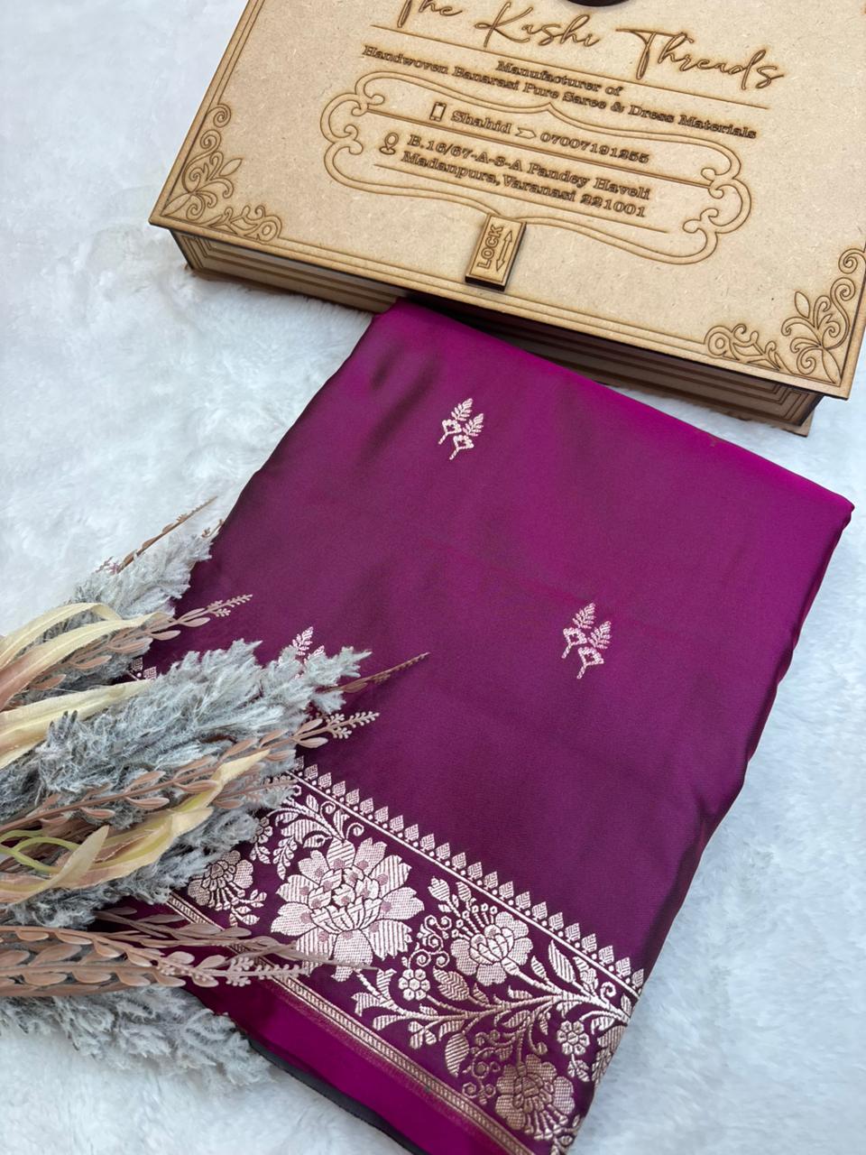 Saree Mahsru Silk Buti Wine