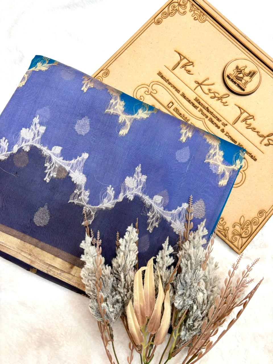 Saree Pure Banarasi Kora Silk borderless Jaal rangkat silver gold zari