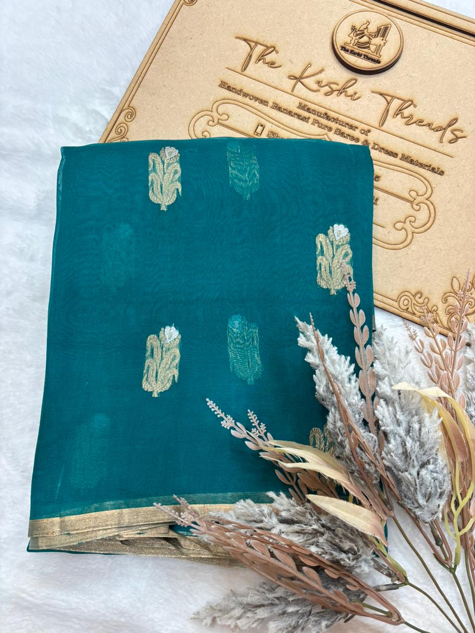 Saree Pure Kora Meena Buta Blue