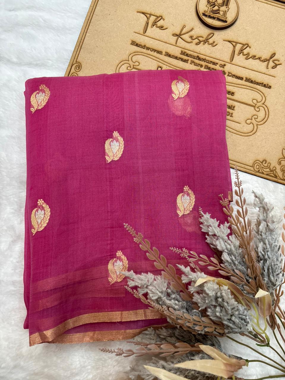 Saree Pure Kora Meena Buta Rani