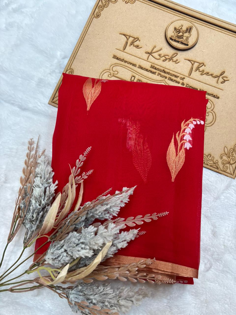 Saree Pure Kora Meena Buta Red