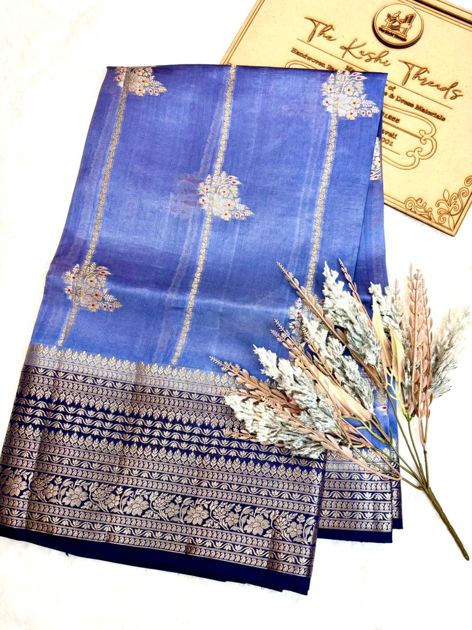 Saree Raw Mango Stripe Buta Meenakari