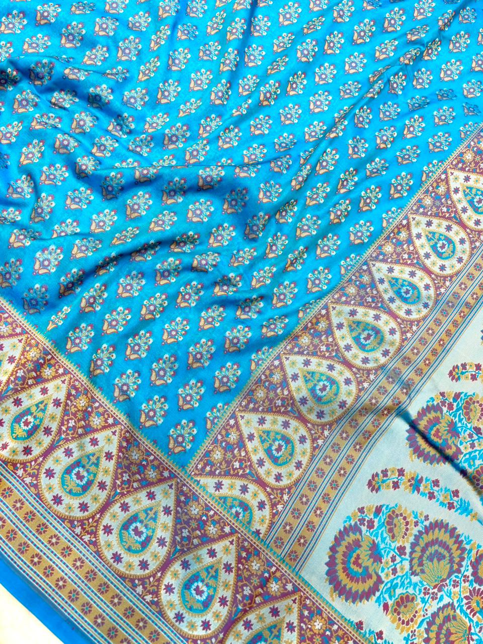 Saree Banarasi Pashmina Weaving Blue