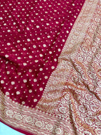 Saree Banarasi Pure Khaddi Geoergette Dual Buti Red