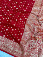 Saree Banarasi Pure Khaddi Geoergette Dual Buti Red