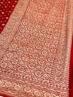 Saree Banarasi Pure Khaddi Geoergette Dual Buti Red