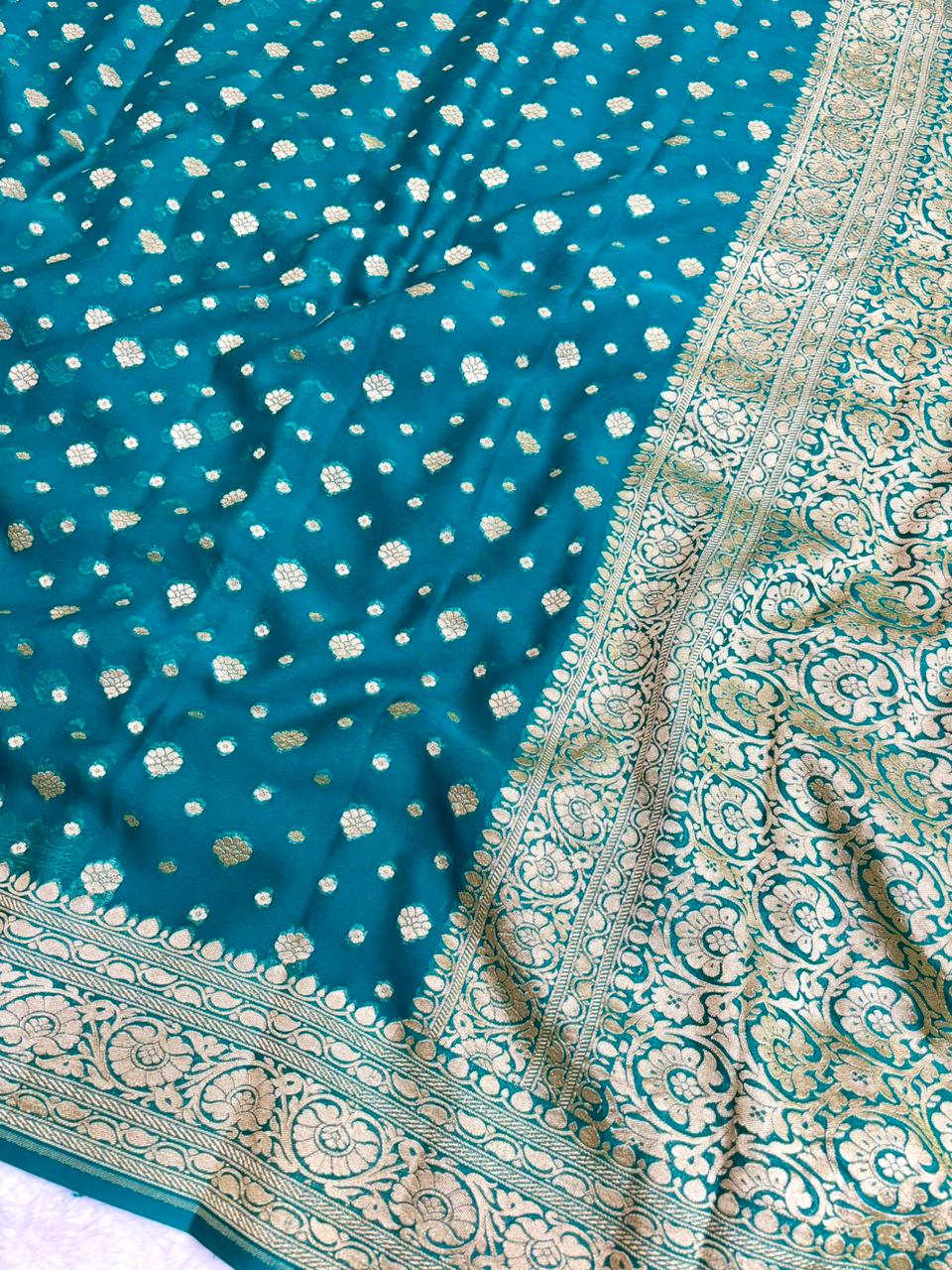 Saree Banarasi Pure Khaddi Geoergette Dual Buti Red