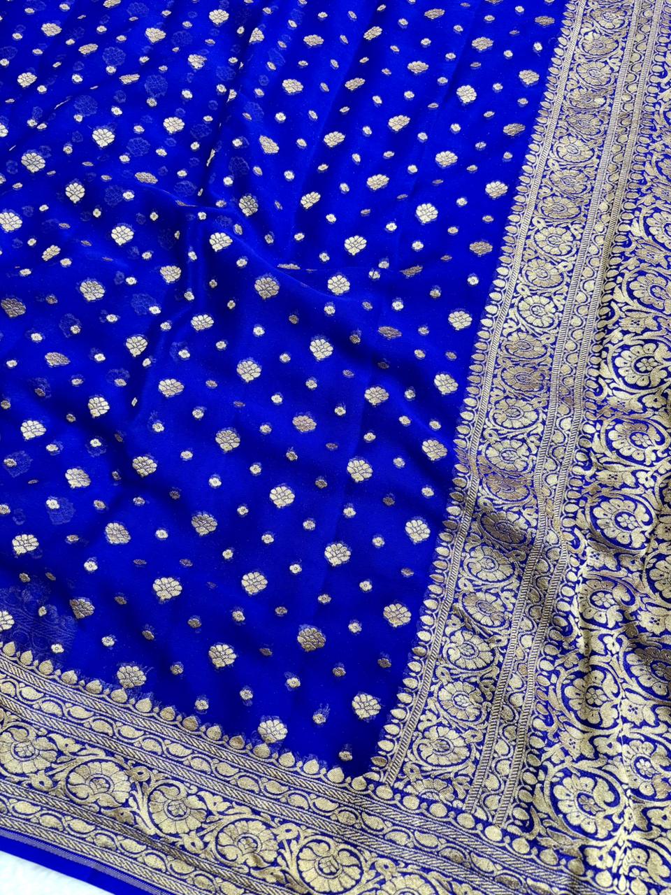 Saree Banarasi Pure Khaddi Geoergette Dual Buti Red