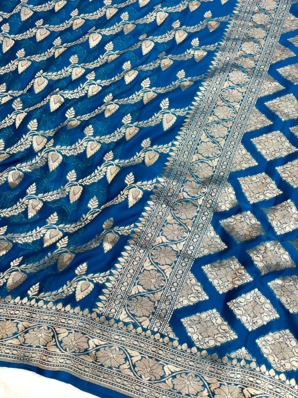 Saree Banarasi Pure Khaddi Geoergette Jaal & Buti