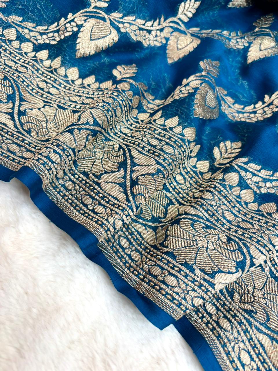 Saree Banarasi Pure Khaddi Geoergette Jaal & Buti
