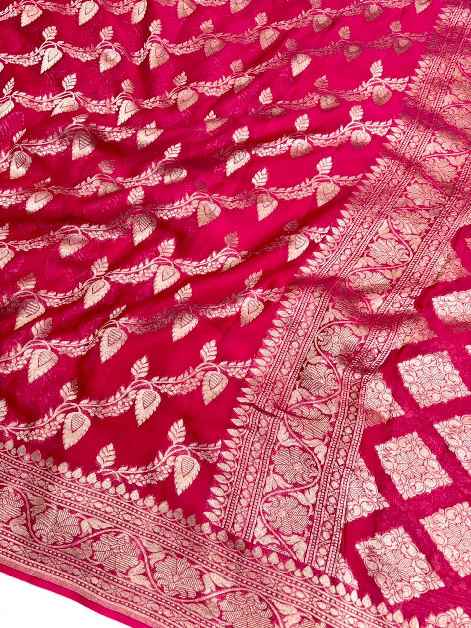 Saree Banarasi Pure Khaddi Geoergette Jaal & Buti