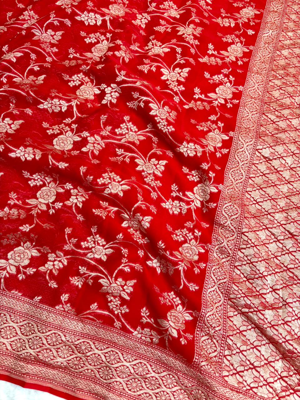 Saree Banarasi Pure Khaddi Geoergette Jangla Blue
