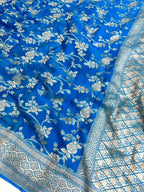 Saree Banarasi Pure Khaddi Geoergette Jangla Blue