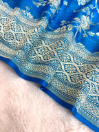 Saree Banarasi Pure Khaddi Geoergette Jangla Blue