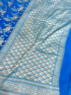 Saree Banarasi Pure Khaddi Geoergette Jangla Blue