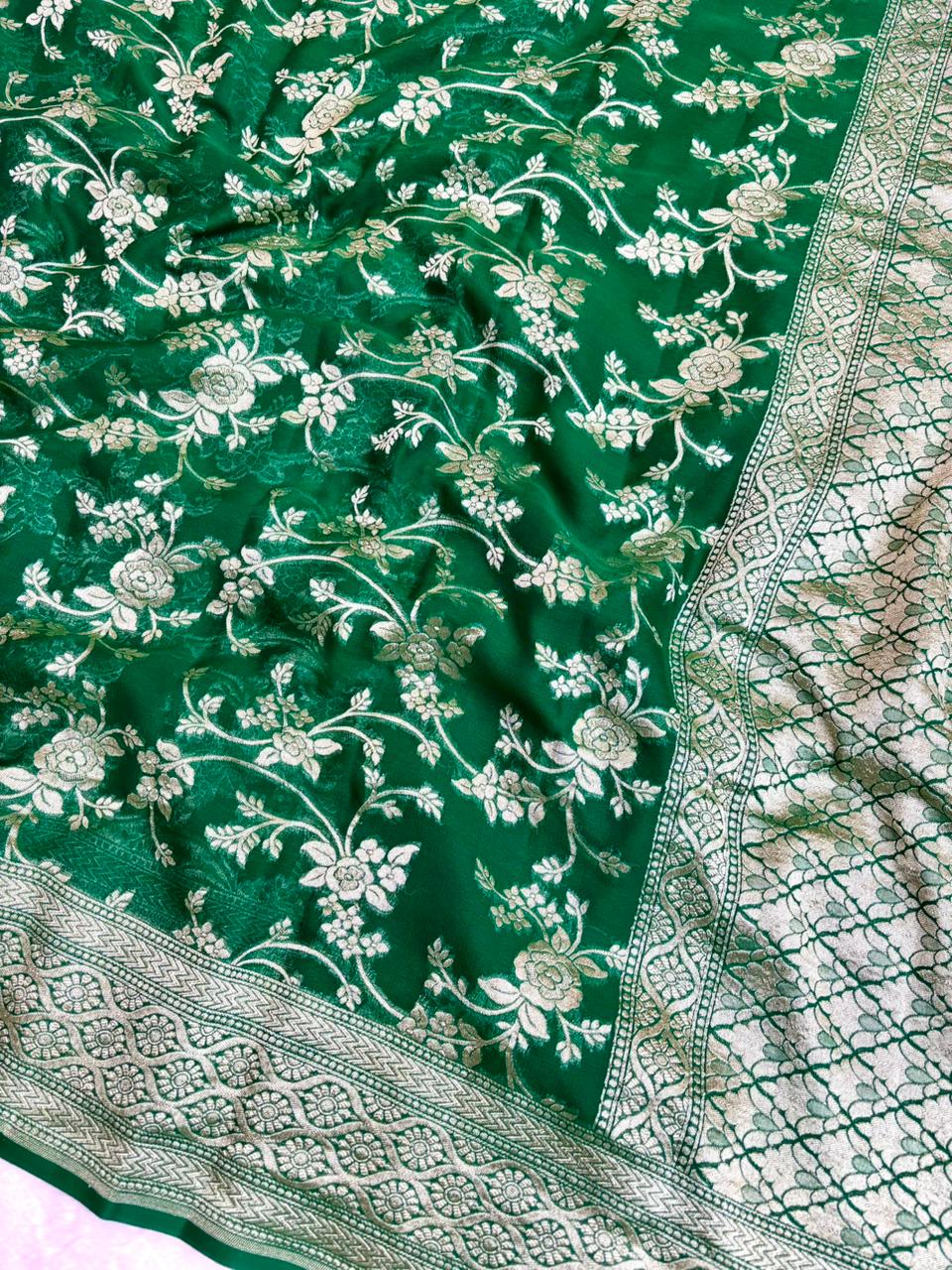 Saree Banarasi Pure Khaddi Geoergette Jangla Blue