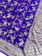 Saree Banarasi Pure Khaddi Geoergette Jangla Blue