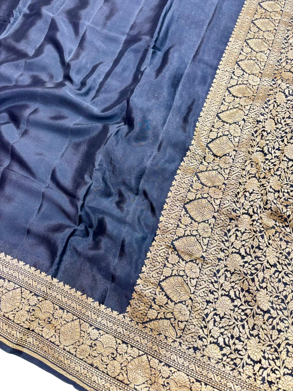 Saree Banarasi Pure Khaddi Geoergette Plain Black