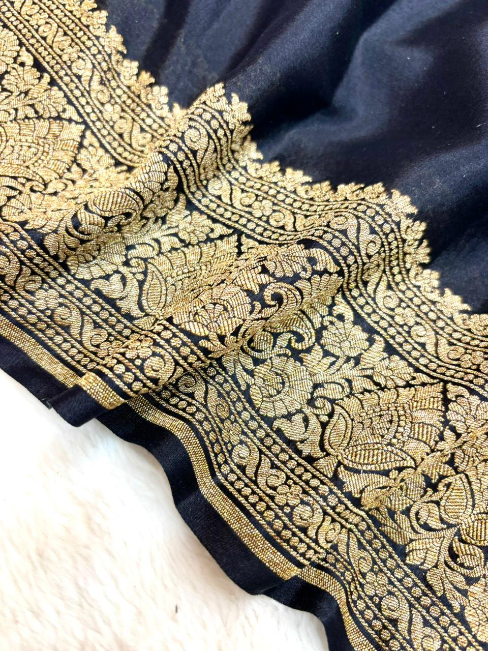 Saree Banarasi Pure Khaddi Geoergette Plain Black