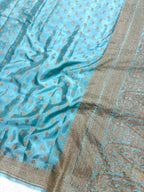 Saree Banarasi Pure Khaddi Geoergette Small Buti Grey