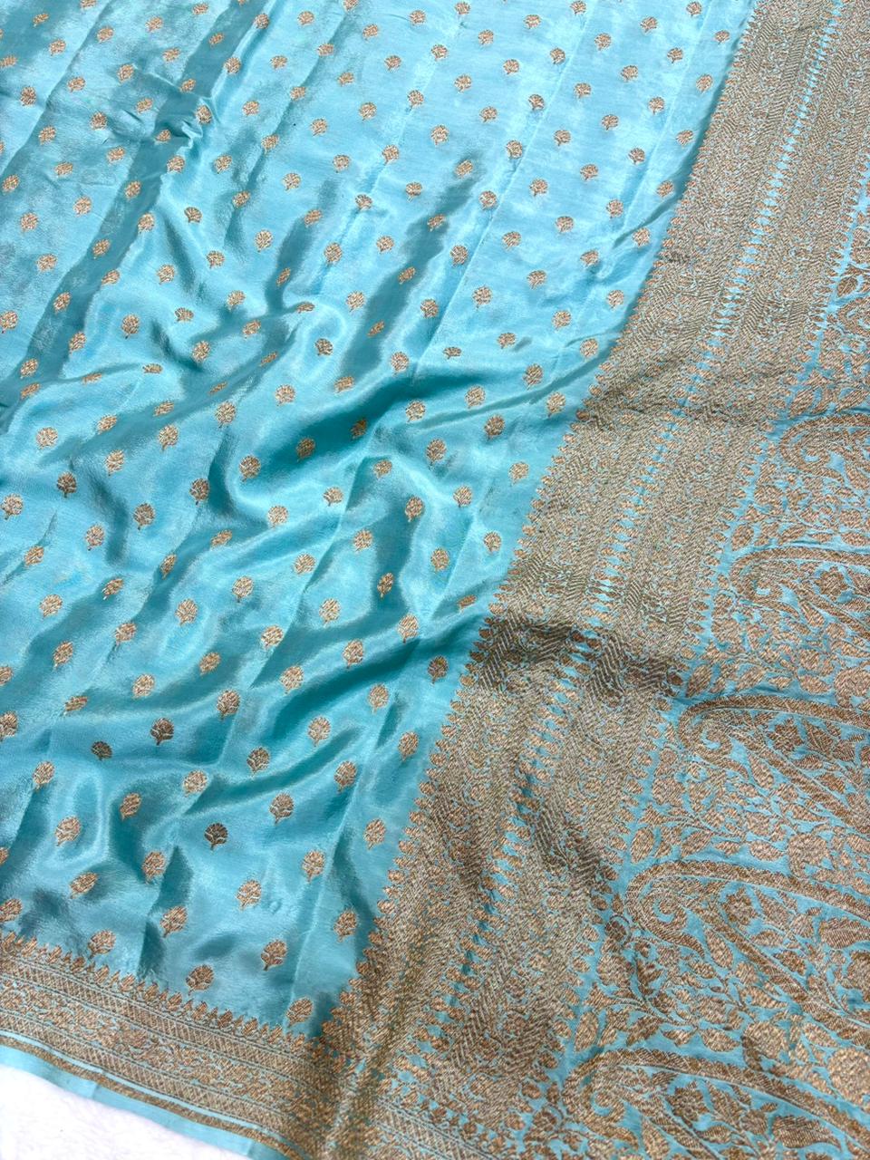 Saree Banarasi Pure Khaddi Geoergette Small Buti Grey