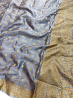 Saree Banarasi Pure Khaddi Geoergette Small Buti Grey