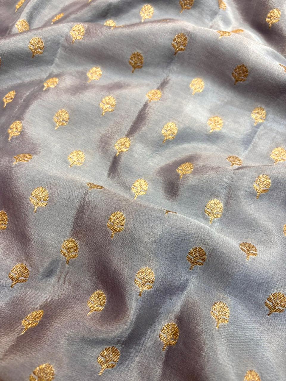 Saree Banarasi Pure Khaddi Geoergette Small Buti Grey