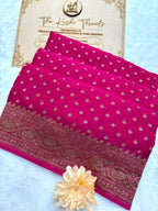 Saree Banarasi Pure Khaddi Geoergette Small Buti Rani Pink