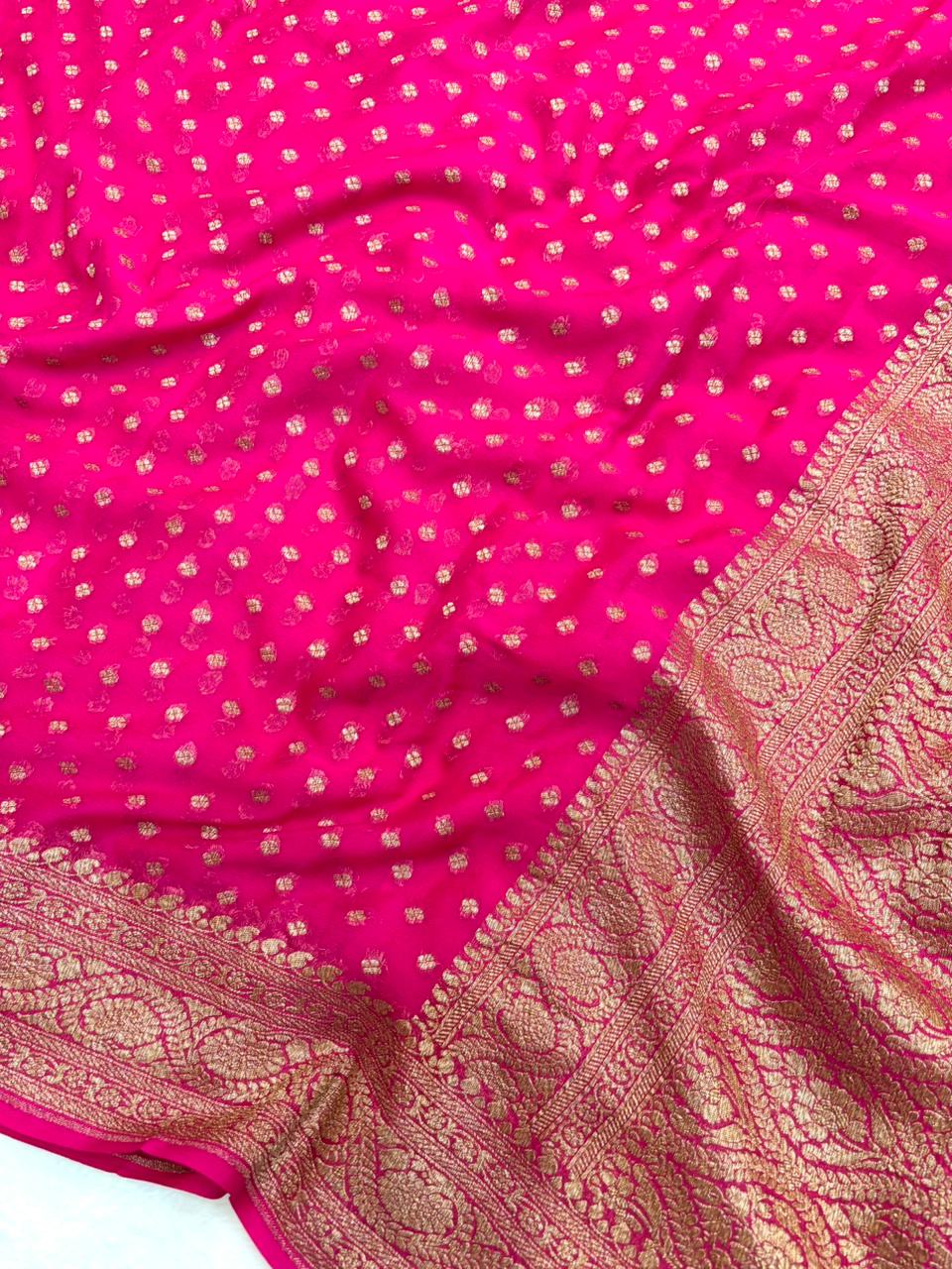 Saree Banarasi Pure Khaddi Geoergette Small Buti Rani Pink