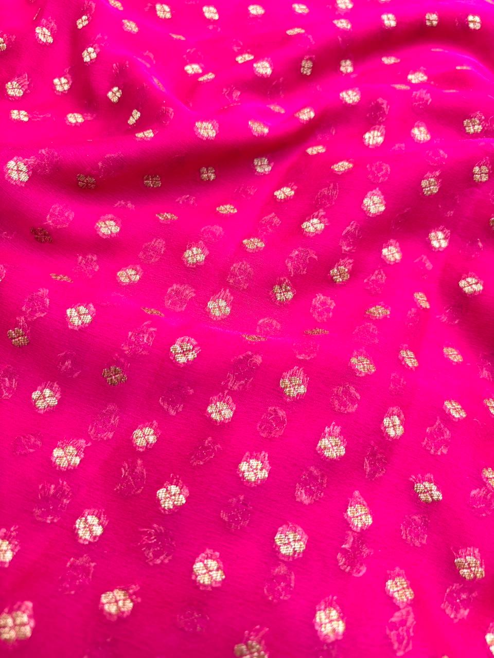Saree Banarasi Pure Khaddi Geoergette Small Buti Rani Pink