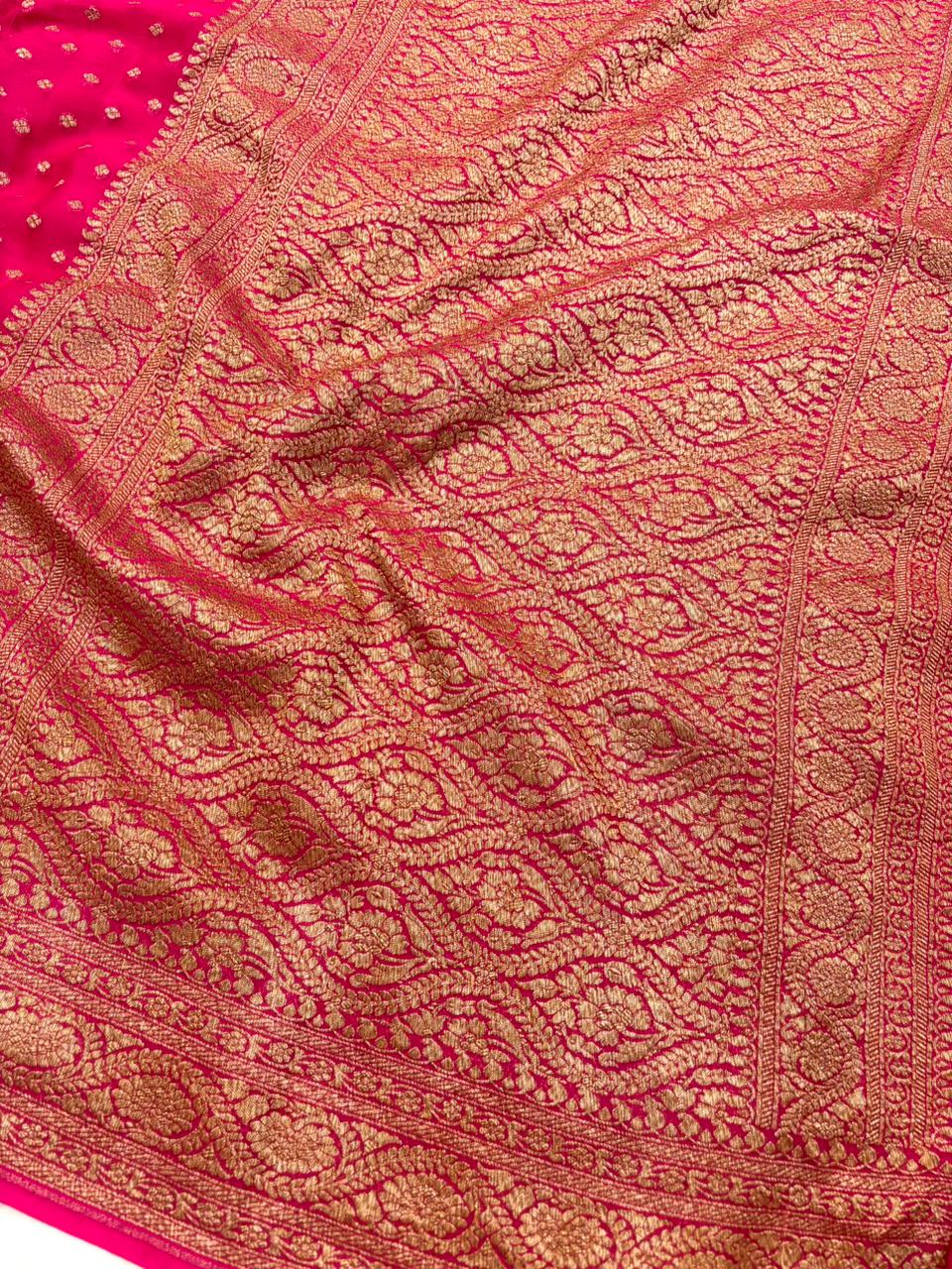 Saree Banarasi Pure Khaddi Geoergette Small Buti Rani Pink