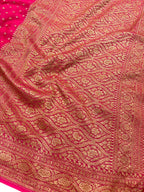 Saree Banarasi Pure Khaddi Geoergette Small Buti Rani Pink