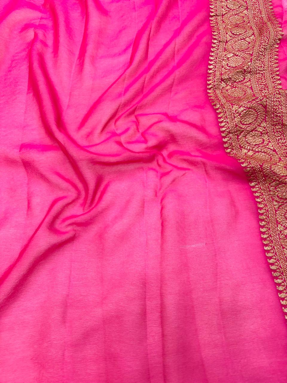 Saree Banarasi Pure Khaddi Geoergette Small Buti Rani Pink