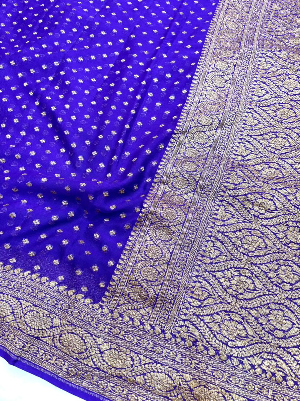 Saree Banarasi Pure Khaddi Geoergette Small Buti Rani Pink