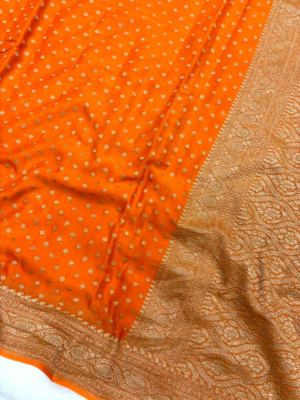 Saree Banarasi Pure Khaddi Geoergette Small Buti Rani Pink