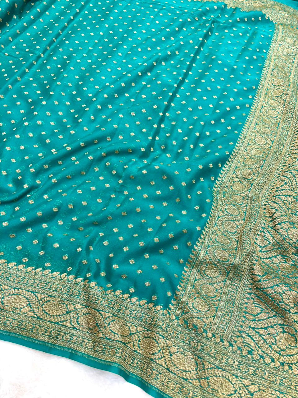 Saree Banarasi Pure Khaddi Geoergette Small Buti Rani Pink