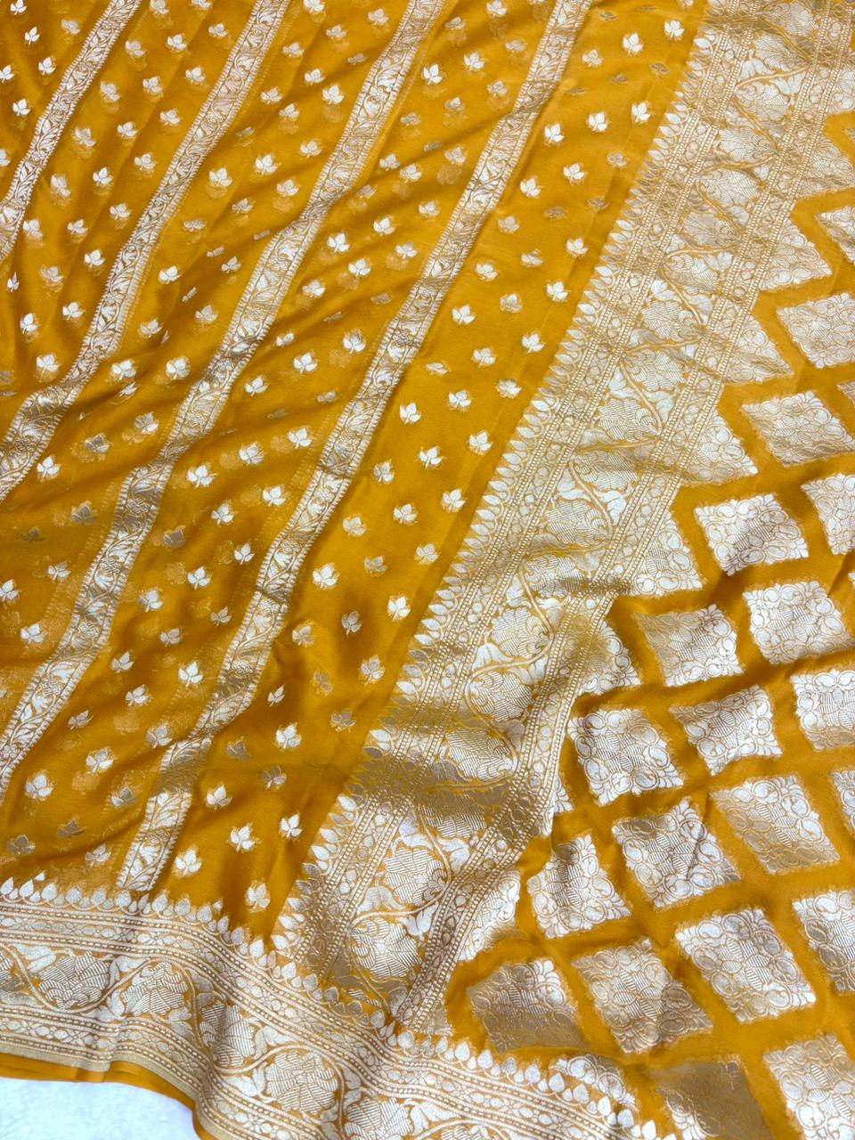 Saree Banarasi Pure Khaddi Geoergette Stripe & Buti