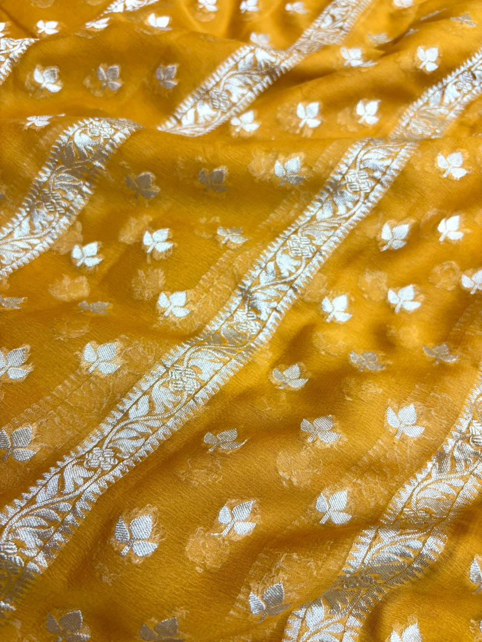 Saree Banarasi Pure Khaddi Geoergette Stripe & Buti