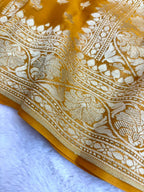 Saree Banarasi Pure Khaddi Geoergette Stripe & Buti