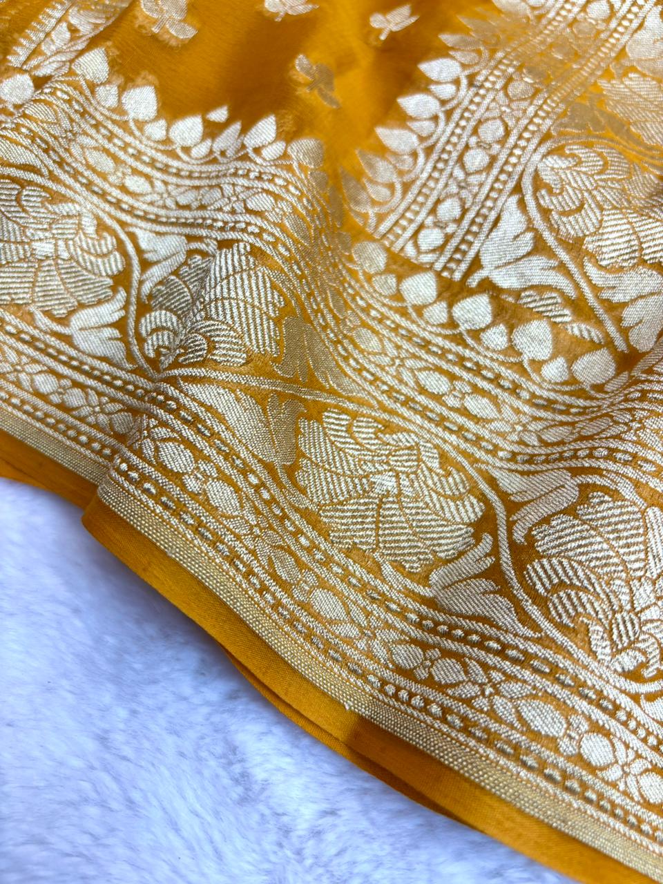 Saree Banarasi Pure Khaddi Geoergette Stripe & Buti