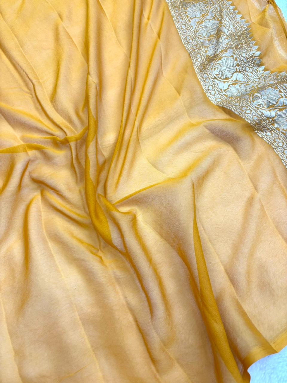Saree Banarasi Pure Khaddi Geoergette Stripe & Buti