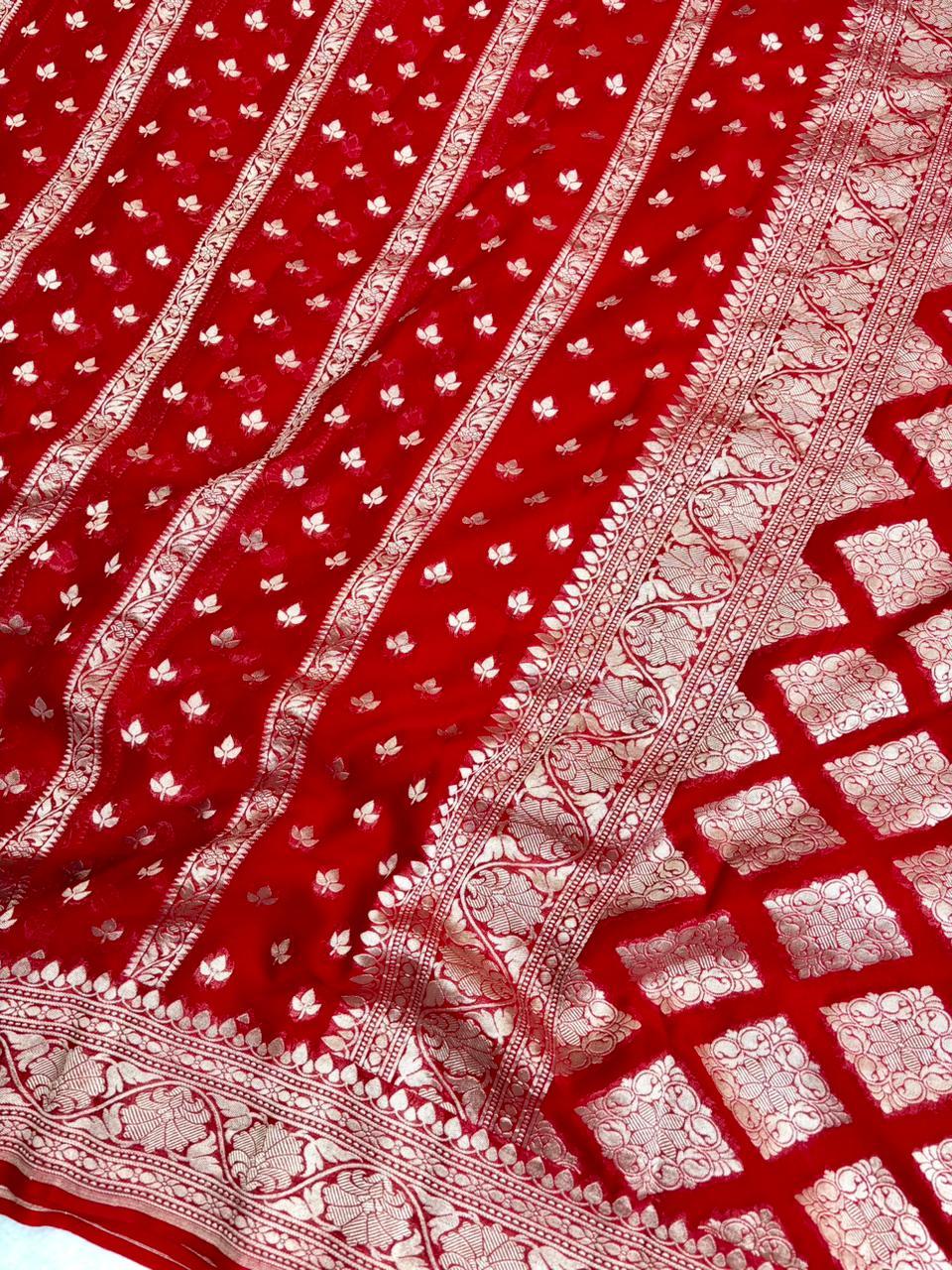 Saree Banarasi Pure Khaddi Geoergette Stripe & Buti