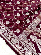 Saree Mashru Silk Jaal lotus border